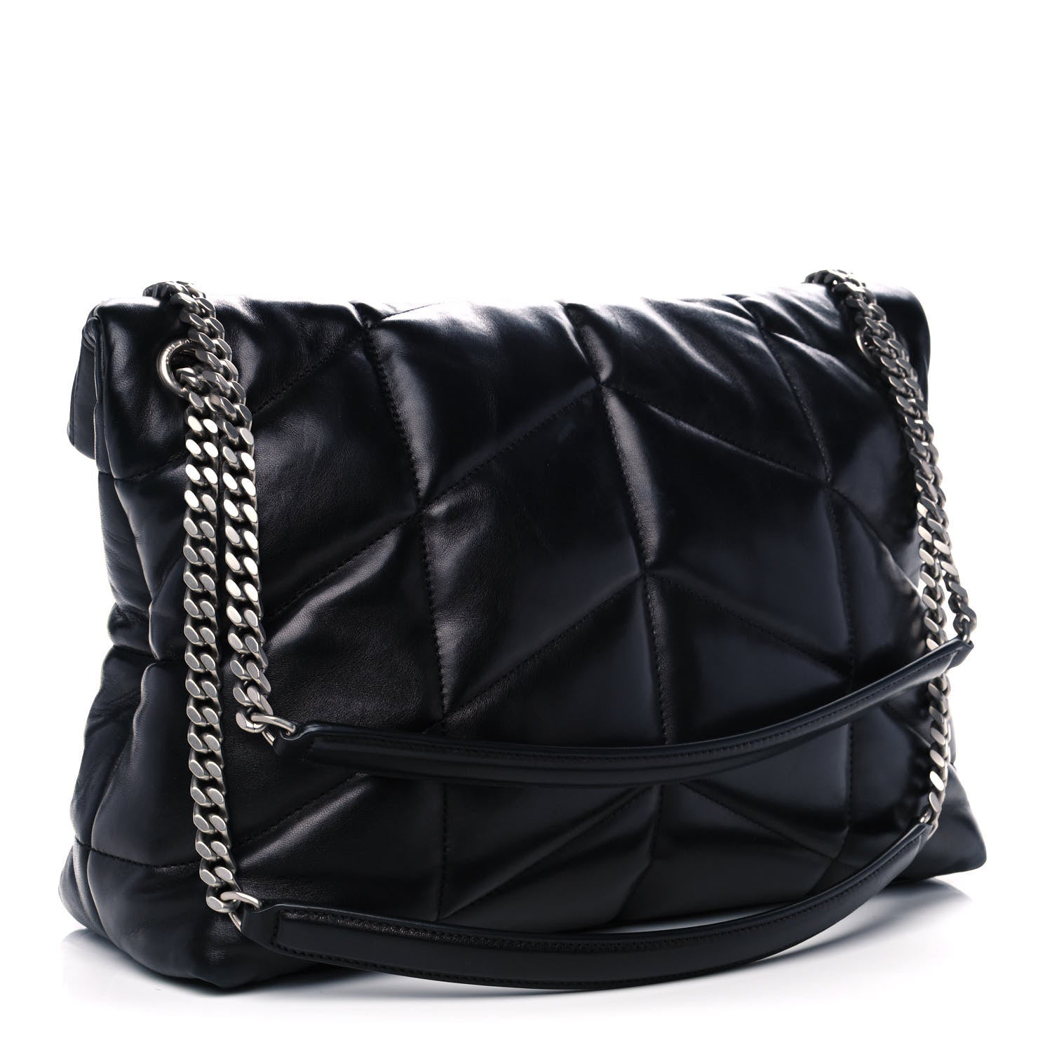 Saint Laurent Lambskin Quilted Medium Loulou Puffer Monogram Chain Satchel Black 3 of 10