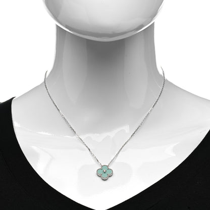Van Cleef & Arpels 18K White Gold Diamond Celadon Green Sevres Porcelain Vintage Alhambra Pendant Necklace 2 of 5