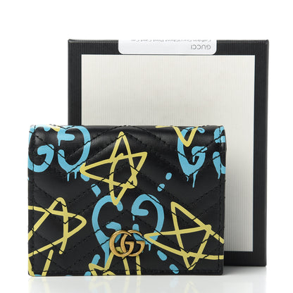Gucci Calfskin Matelasse GucciGhost GG Marmont Card Case Wallet Black New Acquamarine 11 of 11