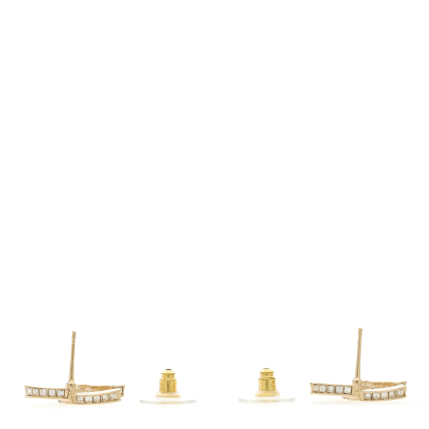 Metal Baguette Crystal CC Earrings Gold