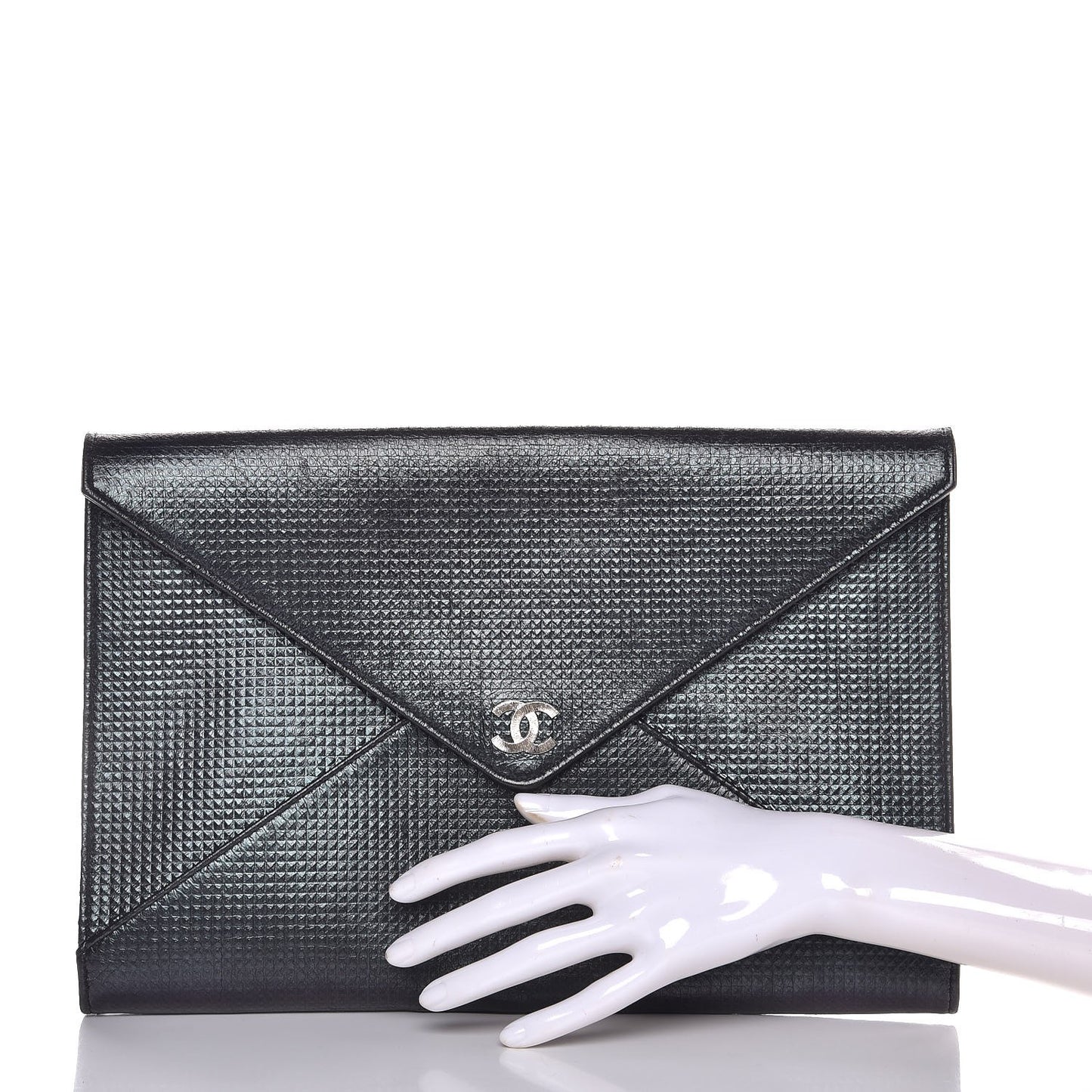 Metallic Lambskin Embossed Envelope Clutch Black