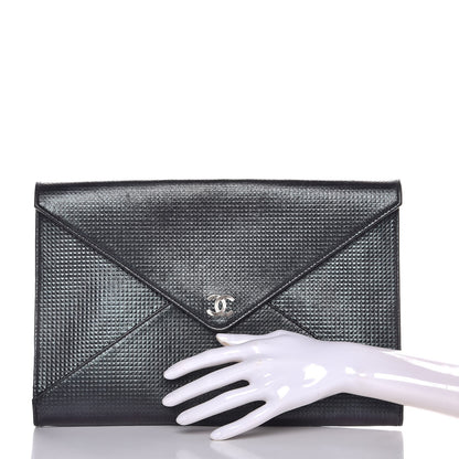 Chanel Metallic Lambskin Embossed Envelope Clutch Black 2 of 11