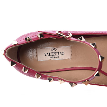 Valentino Garavani Pebbled Calfskin Rockstud Ankle Strap Ballerina Flats 37.5 Raspberry 7 of 8