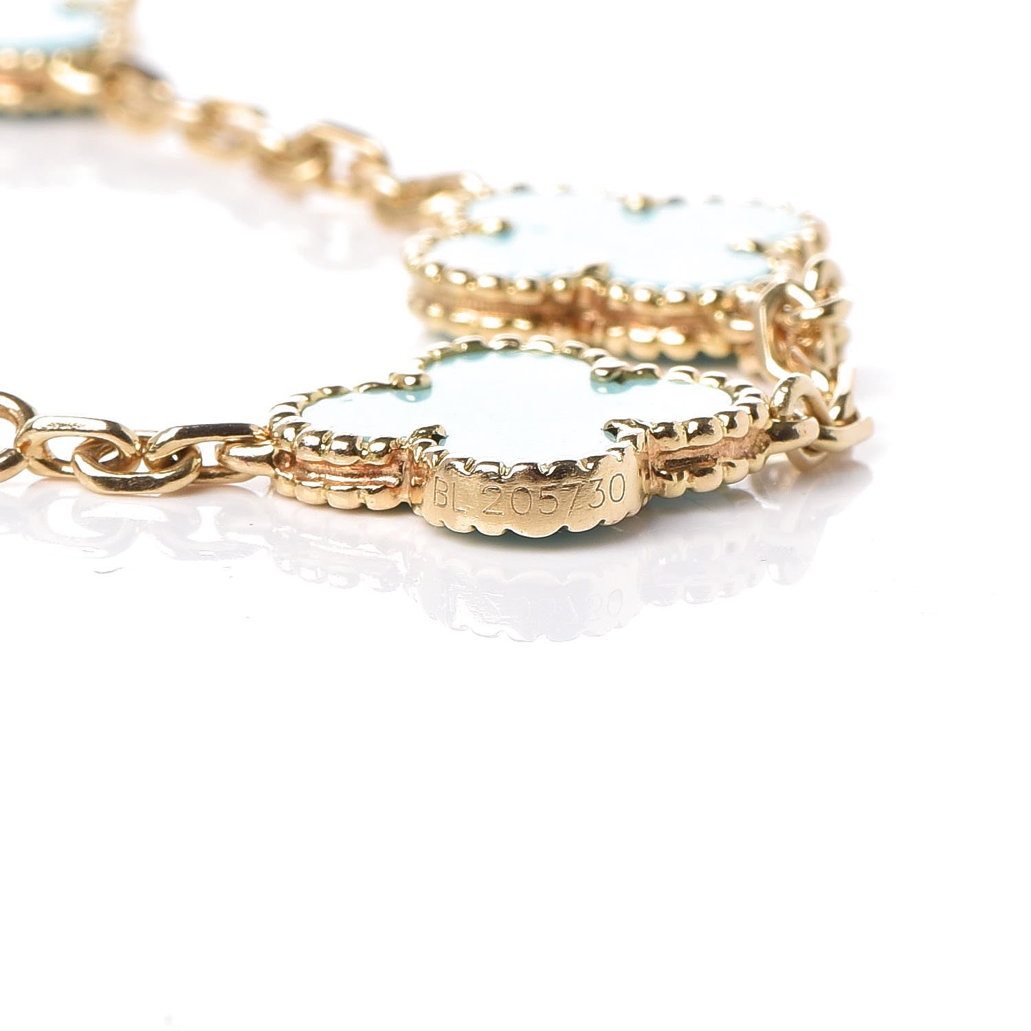 Van Cleef & Arpels 18K Yellow Gold Turquoise 5 Motifs Vintage Alhambra Bracelet 4 of 6