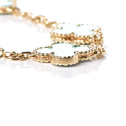 Van Cleef & Arpels 18K Yellow Gold Turquoise 5 Motifs Vintage Alhambra Bracelet 4 of 6