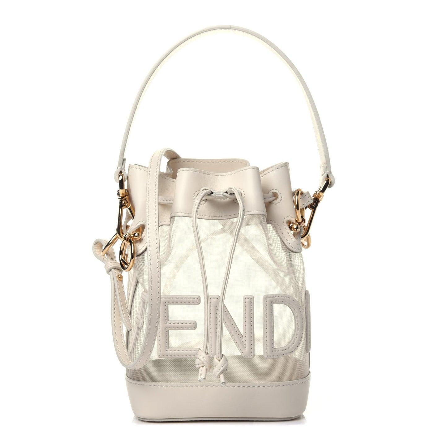 Mesh Vitello King F is Fendi Logo Embroidered Mini Mon Tresor Bucket Bag Sabbia White Ice
