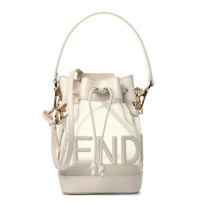 Fendi Mesh Vitello King F is Fendi Logo Embroidered Mini Mon Tresor Bucket Bag Sabbia White Ice 1 of 10