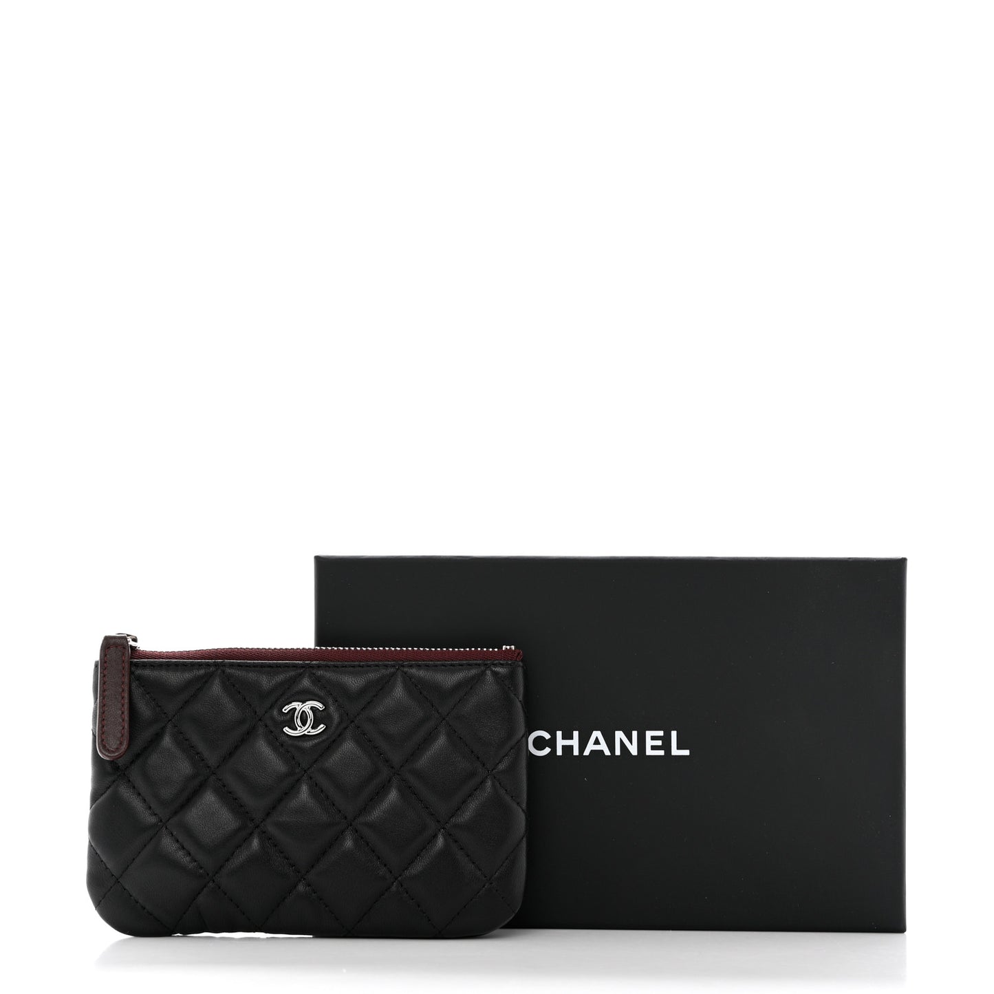 Lambskin Quilted Small Cosmetic Case Black