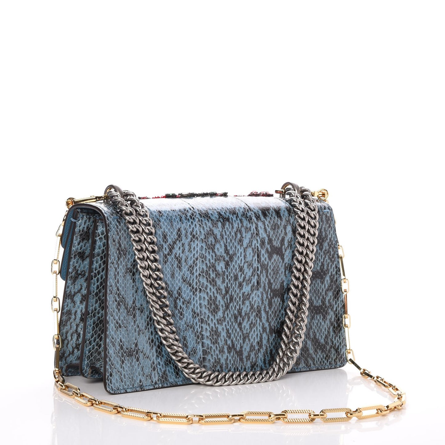 Snakeskin Blind For Love Embroidered Small Dionysus Shoulder Bag Ultramarine Multicolor