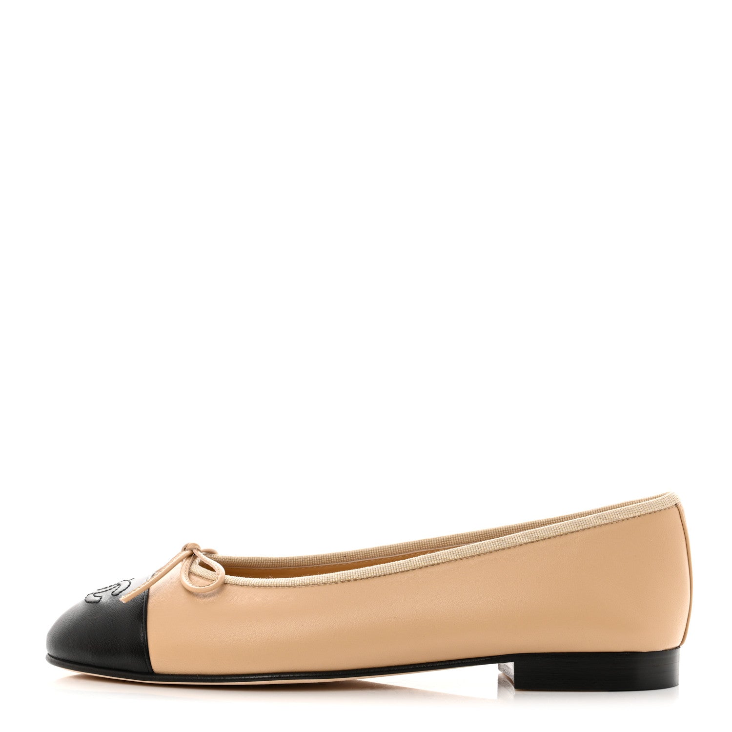 Chanel Lambskin Cap Toe Ballerina Flats 38.5 Beige Black 1 of 9