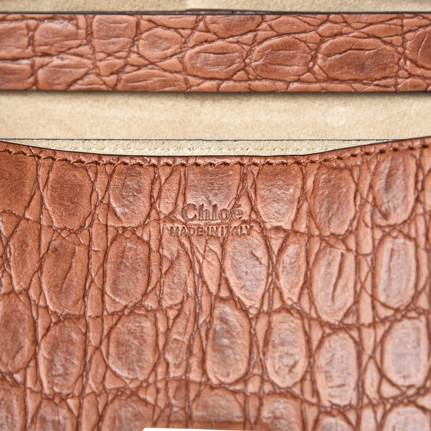 Chloe Calfskin Crocodile Embossed Drew Shoulder Bag Sienna Red 6 of 10