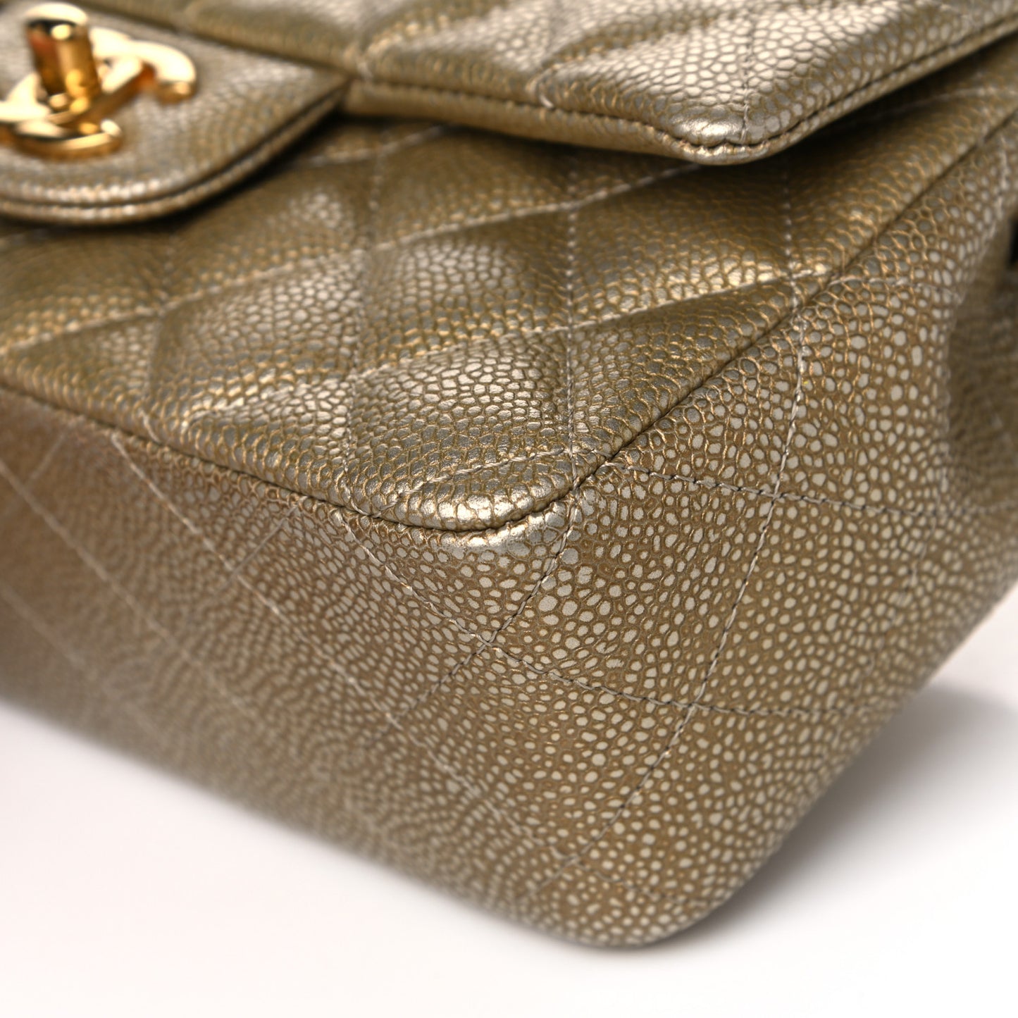 Metallic Caviar Quilted Mini Rectangular Flap Gold