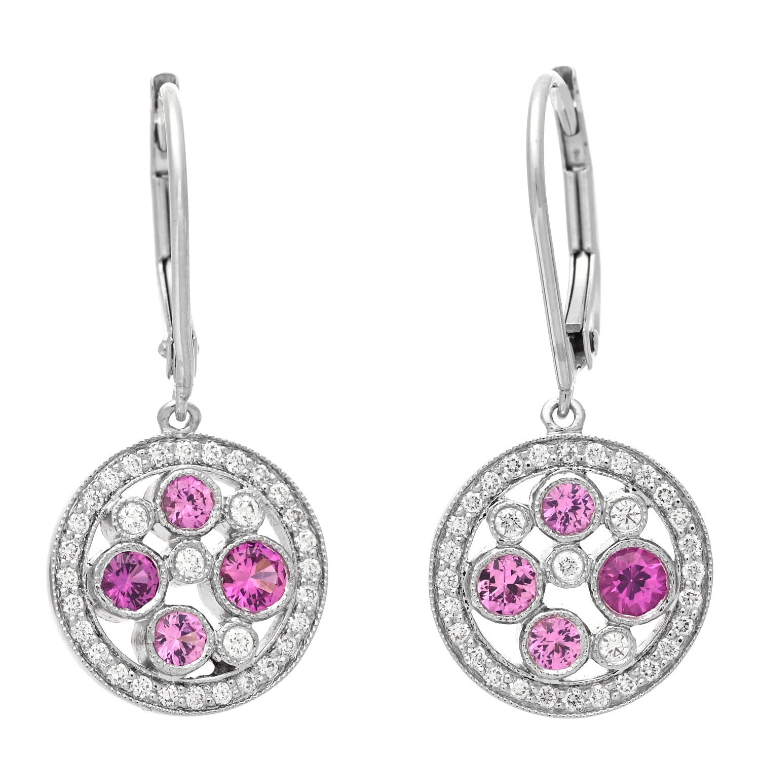 Tiffany Platinum Diamond Pink Sapphire Cobblestone Drop Earrings 1 of 4