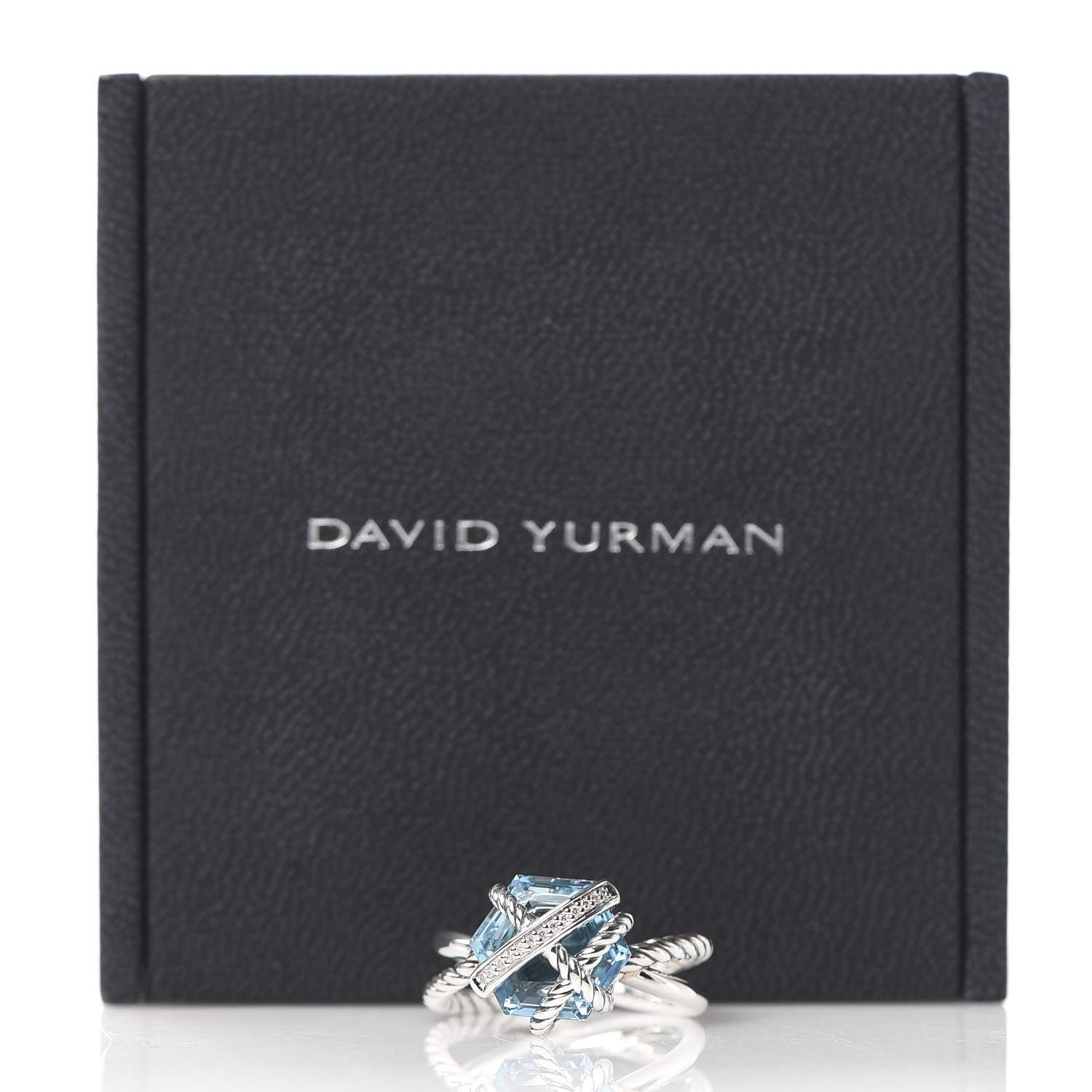 David Yurman Sterling Silver Diamond Blue Topaz 10mm Cable Wrap Ring 52 6 6 of 6