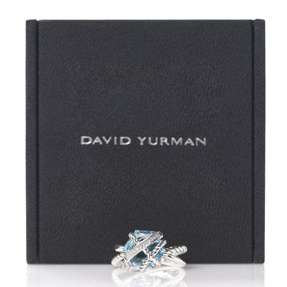 David Yurman Sterling Silver Diamond Blue Topaz 10mm Cable Wrap Ring 52 6 6 of 6