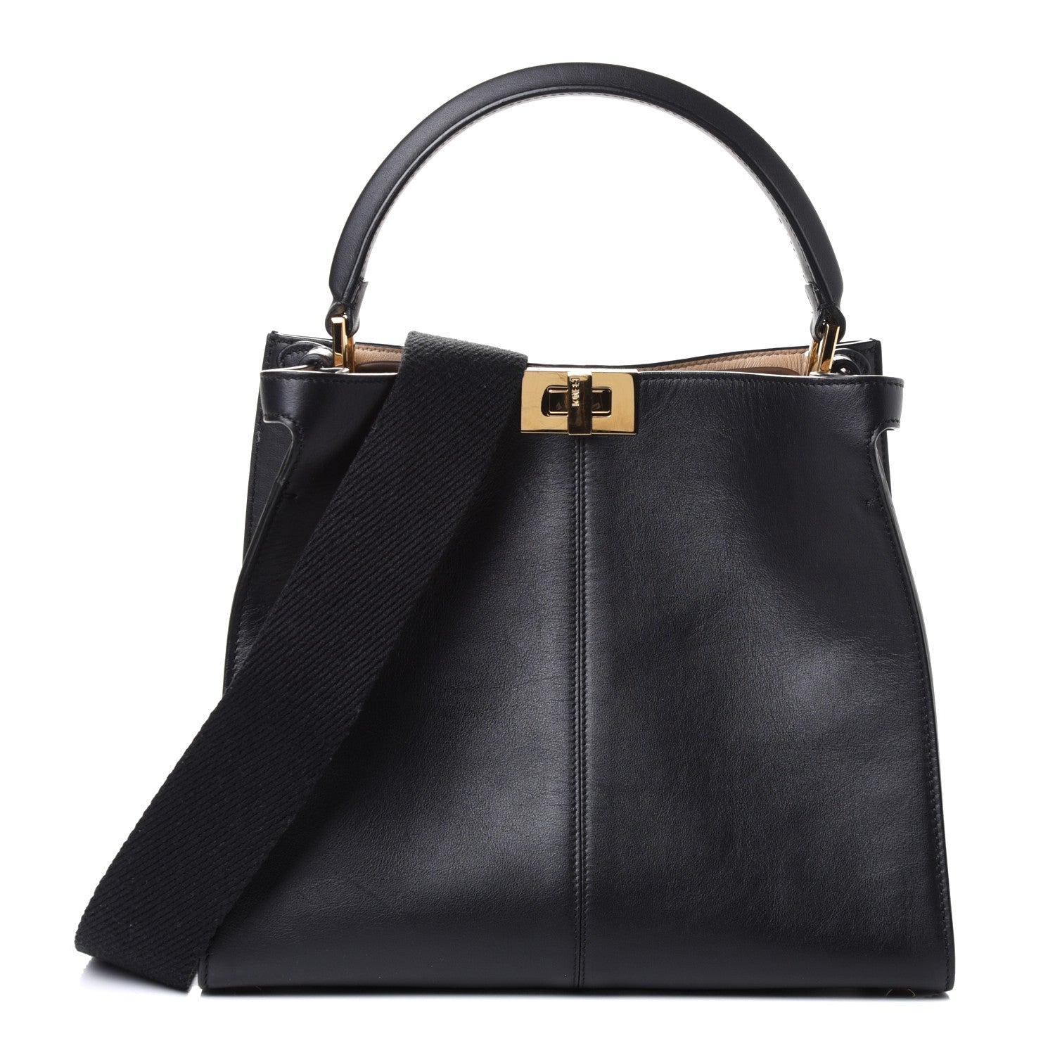 Fendi Vitello Seta Glazed Fabric FF 1974 Medium Peekaboo X-Lite Black Mogano Panna 1 of 5