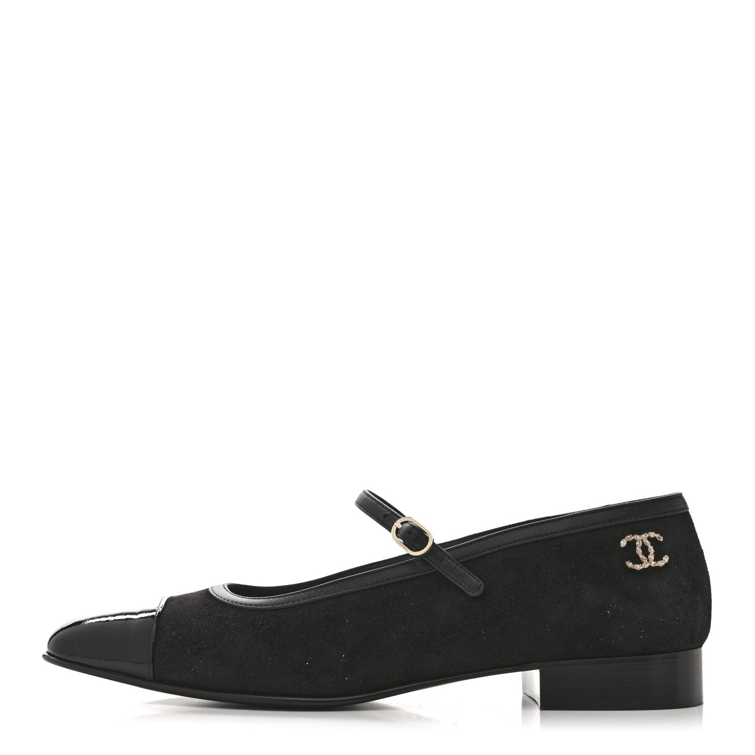 Chanel Suede Kidskin Lambskin Patent Calfskin Cap Toe CC Mary Jane Flats 39.5 Black 1 of 9