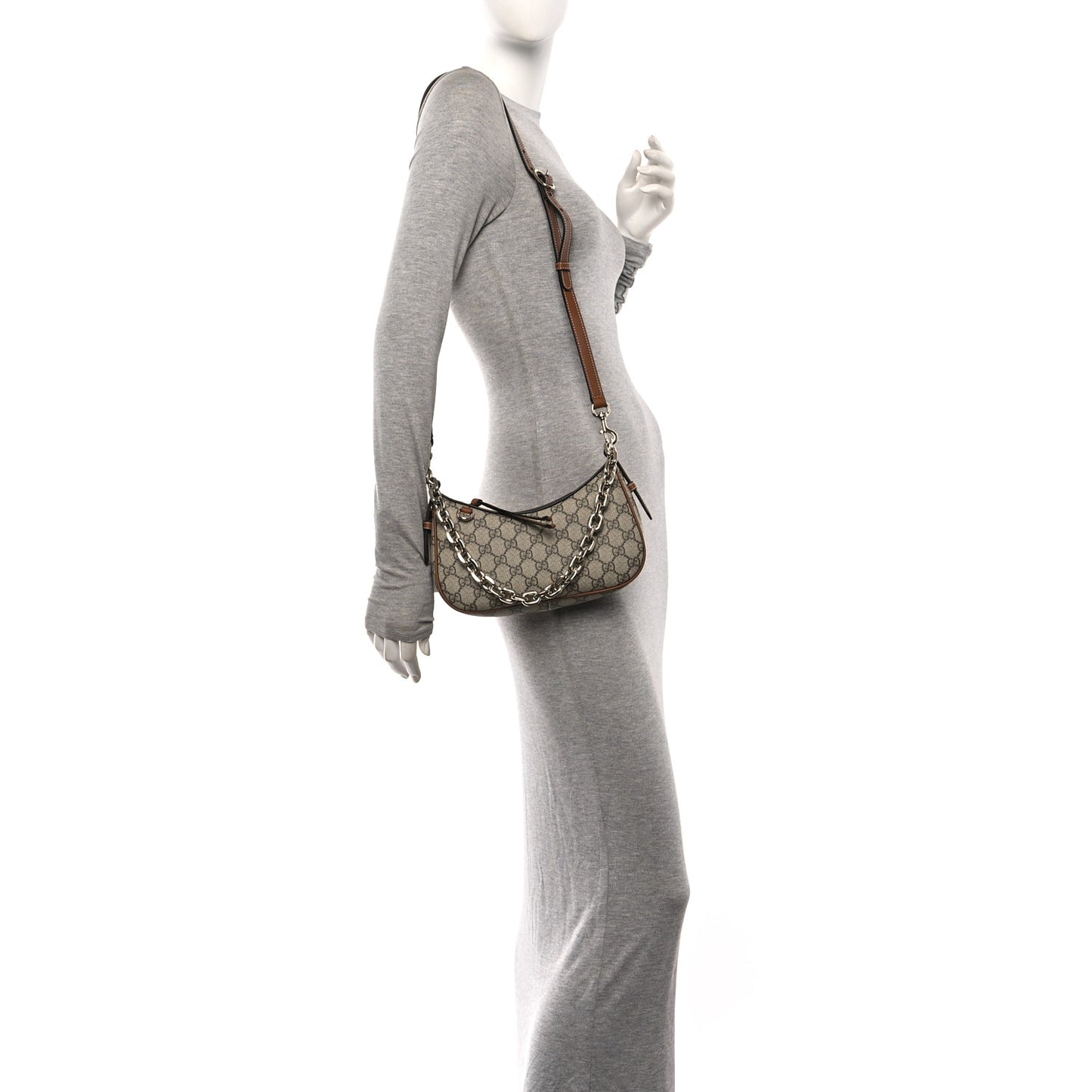 GG Supreme Monogram Textured Calfskin Small Emblem Shoulder Bag Beige Dark Brown