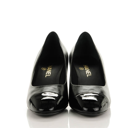 Chanel Calfskin Patent Cap Toe CC Pumps 39.5 Black White 2 of 7