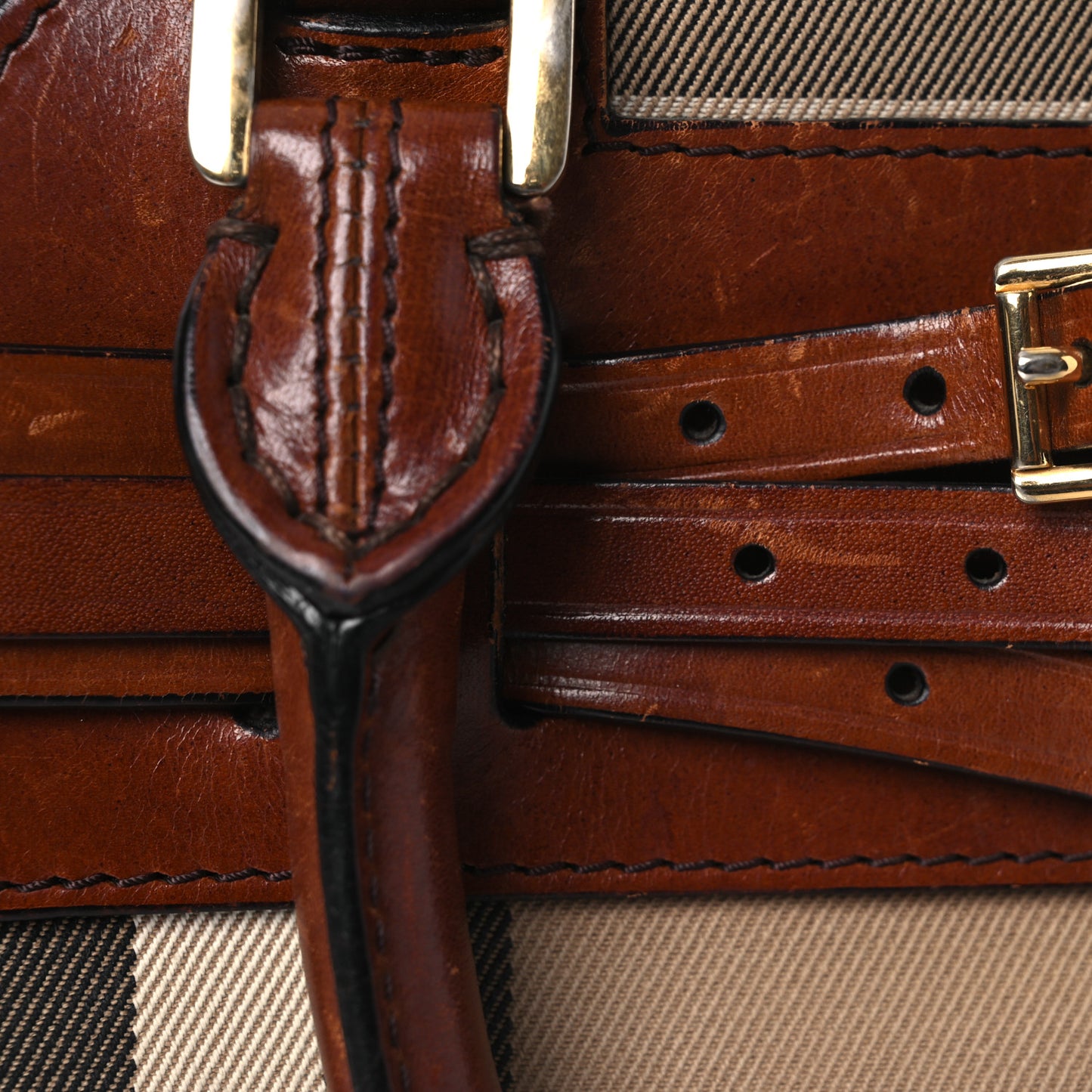 House Check Bridle Calfskin Medium Alchester Bowling Bag Dark Tan