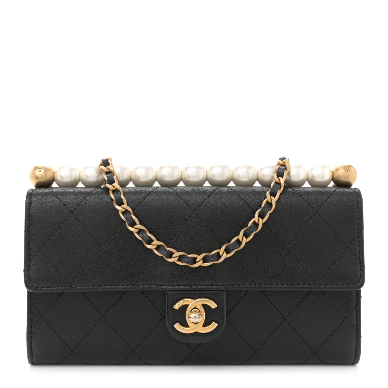 Chanel Goatskin Quilted Chic Pearls Clutch With Chain Black 1 of 10
