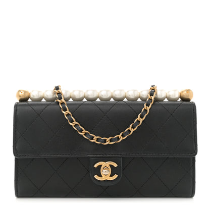 Chanel Goatskin Quilted Chic Pearls Clutch With Chain Black 1 of 10