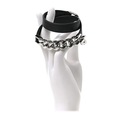 Hermes Tadelakt Palladium Mens Camden Double Tour Chain Bracelet Black 2 of 5
