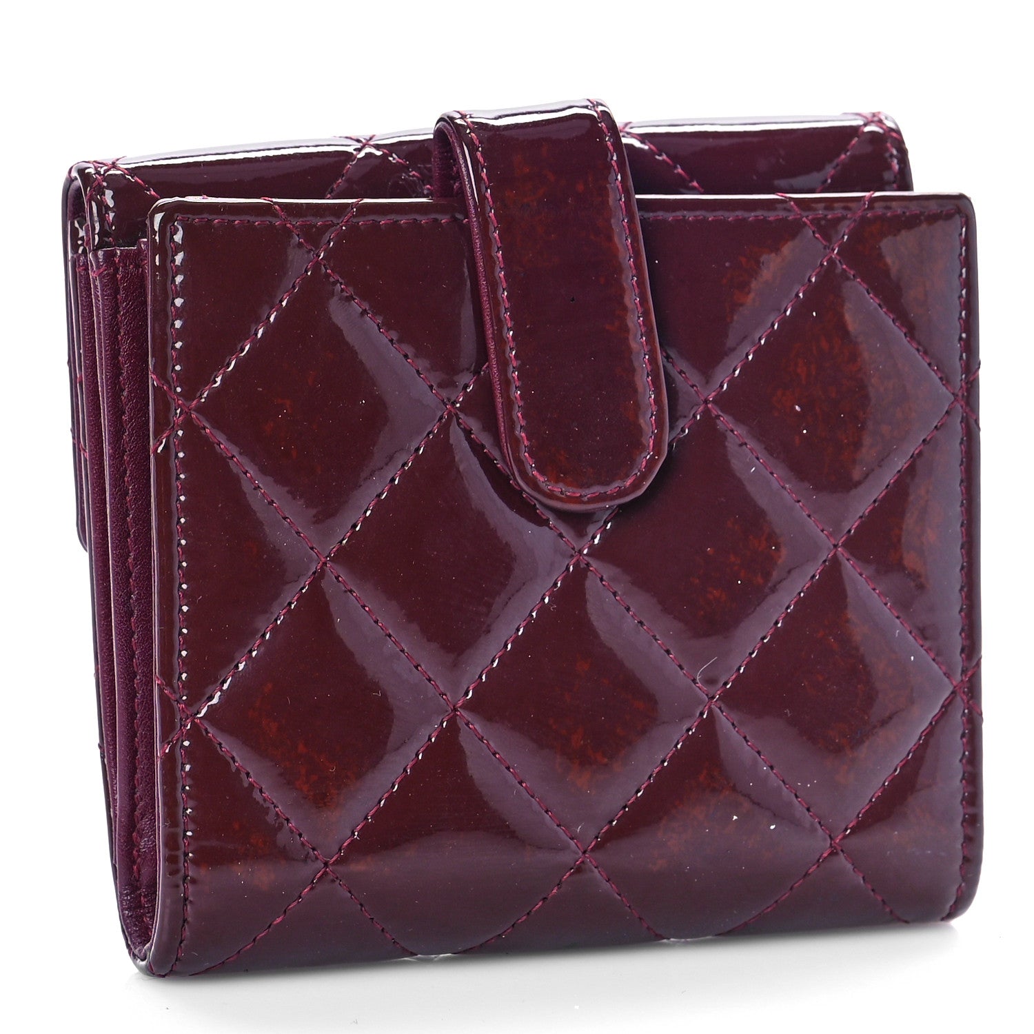 Chanel Patent Quilted Compact French Flap Wallet Dark Red 3 of 12