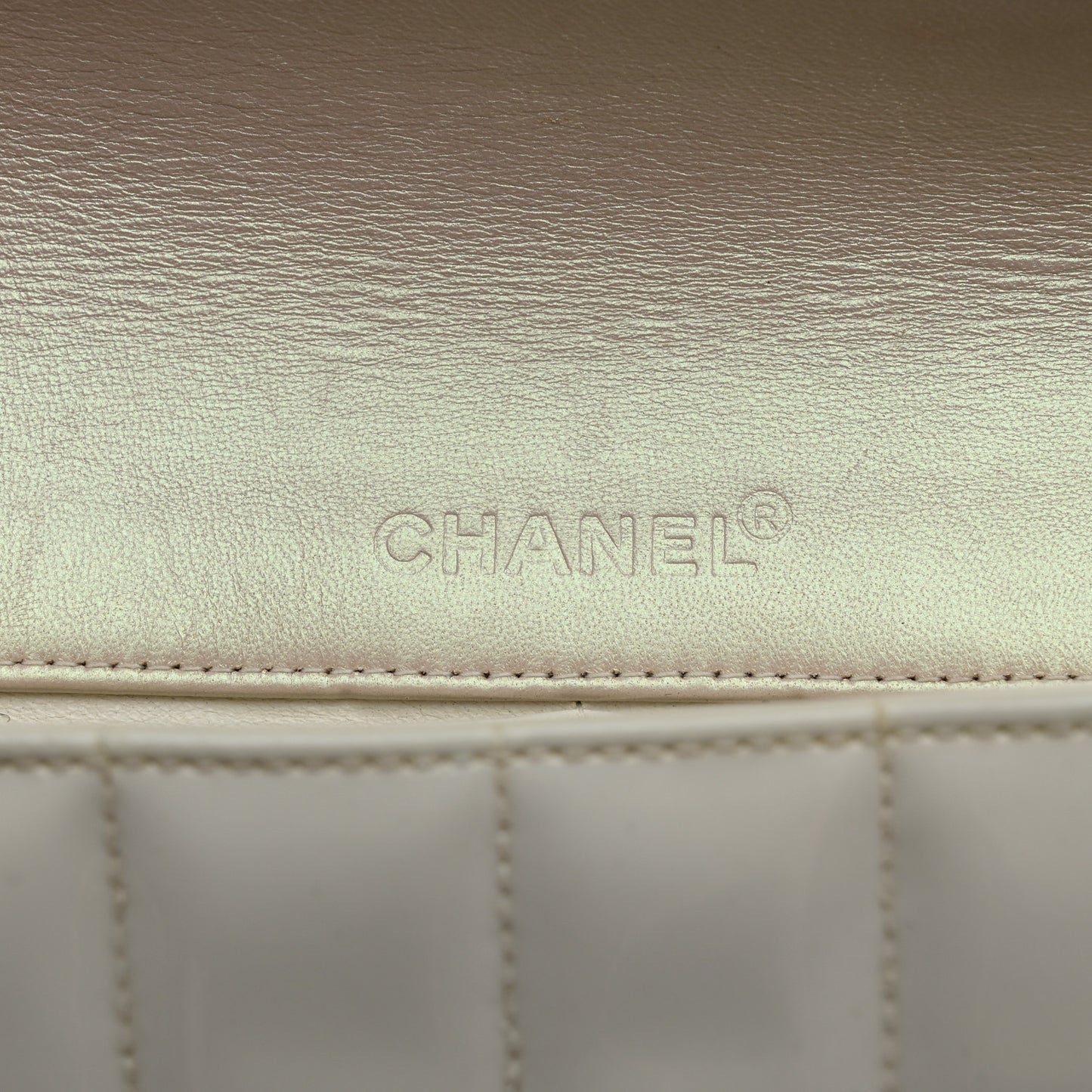 Patent Quilted East West Chocolate Bar Flap White