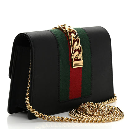 Gucci Calfskin Super Mini Sylvie Chain Shoulder Bag Black 3 of 10