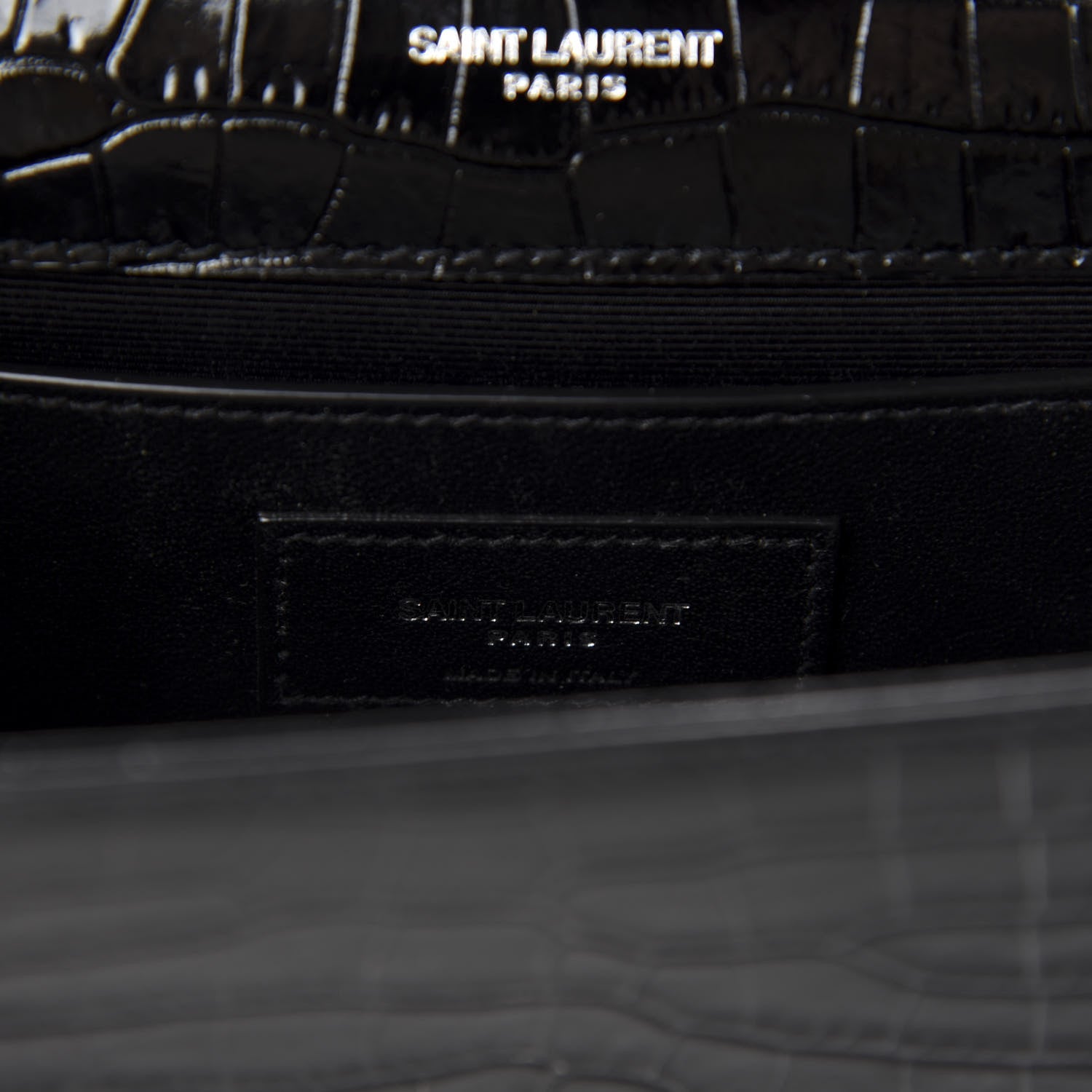 Saint Laurent Calfskin Crocodile Embossed Small Classic Monogram Kate Tassel Satchel Black 8 of 10