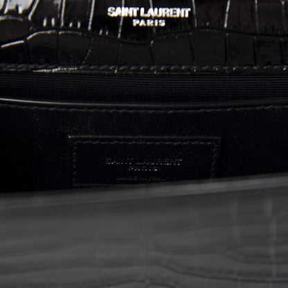 Saint Laurent Calfskin Crocodile Embossed Small Classic Monogram Kate Tassel Satchel Black 8 of 10