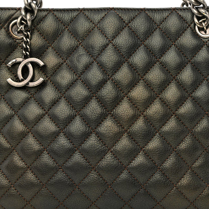 Chanel Metallic Goatskin Quilted Medium Rock In Rome Tote Charcoal 8 of 14