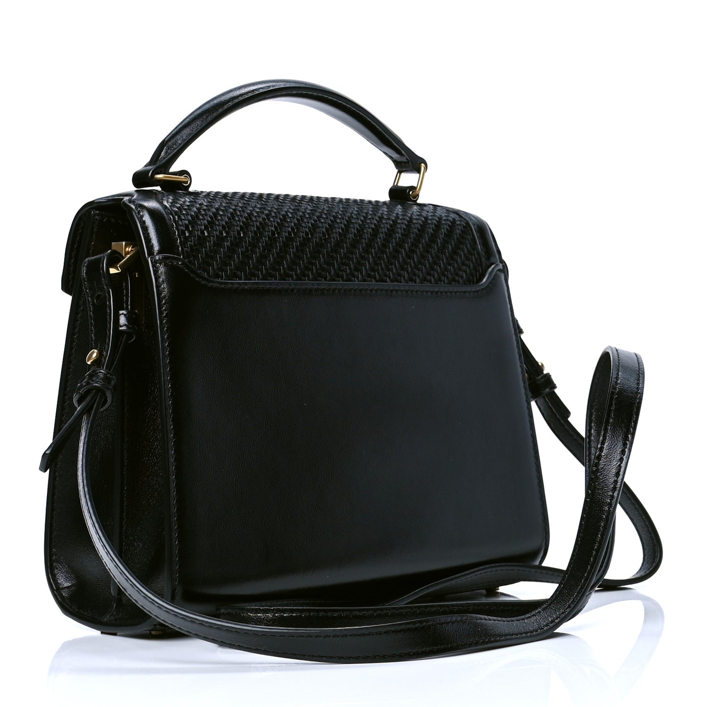 Calfksin Woven Mini Classic Monogram Cassandra Top Handle Black