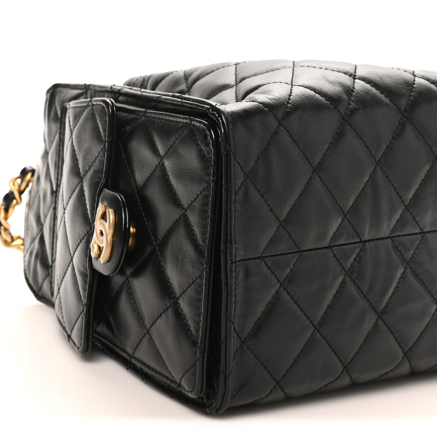 Shiny Crumpled Calfskin Quilted Small Chanel 25 Handbag Black