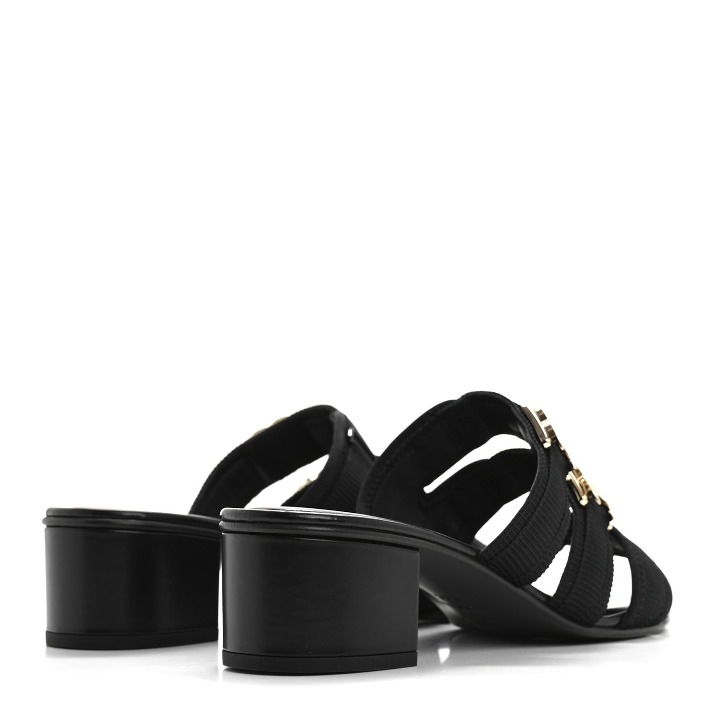 Fabric Metal CC Logo Mules 36 Black