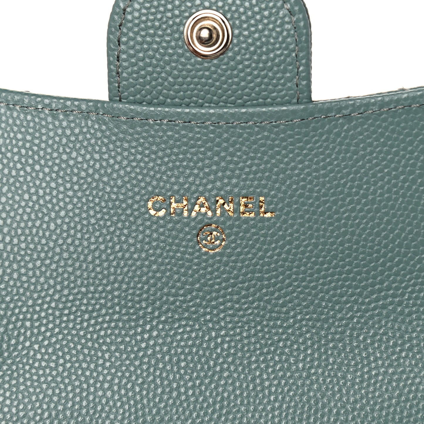 Caviar Quilted Flap Card Holder Wallet Dark Green