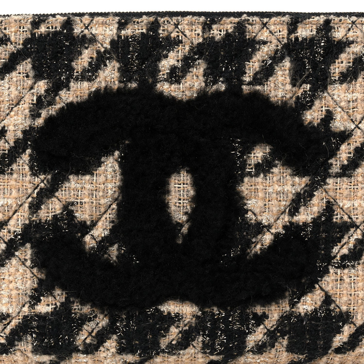 Chanel Tweed Shearling Quilted Chanel Cosmetic Pouch Beige Black 8 of 13