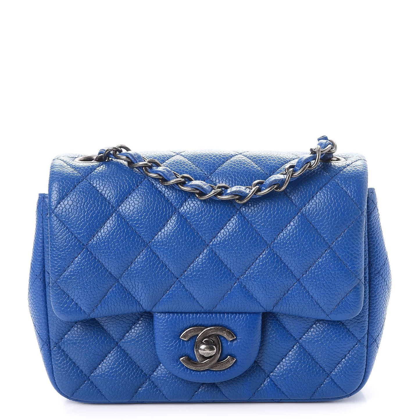 Caviar Quilted Mini Square Flap Blue