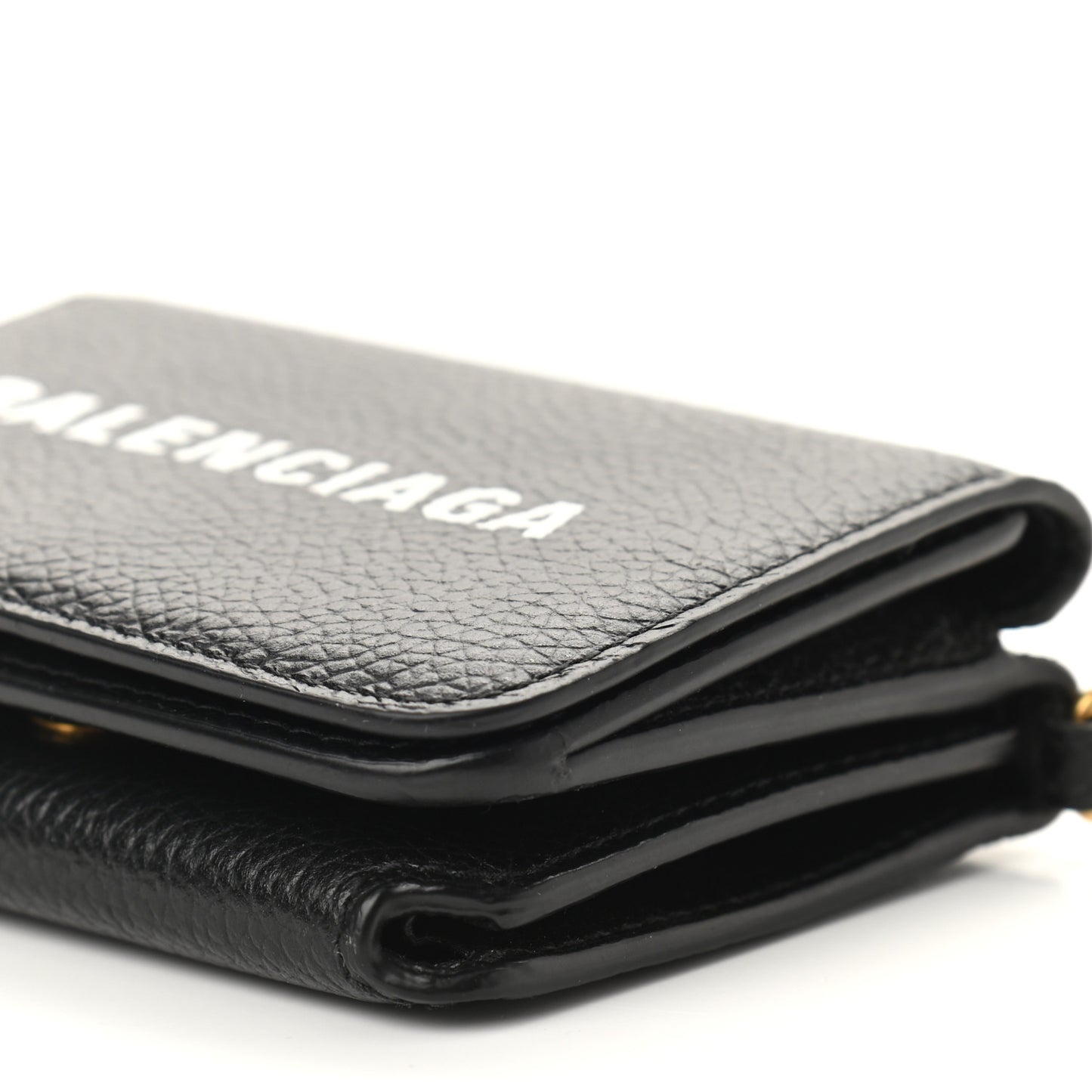 Grained Calfskin Logo Mini Cash Wallet On Chain Black White