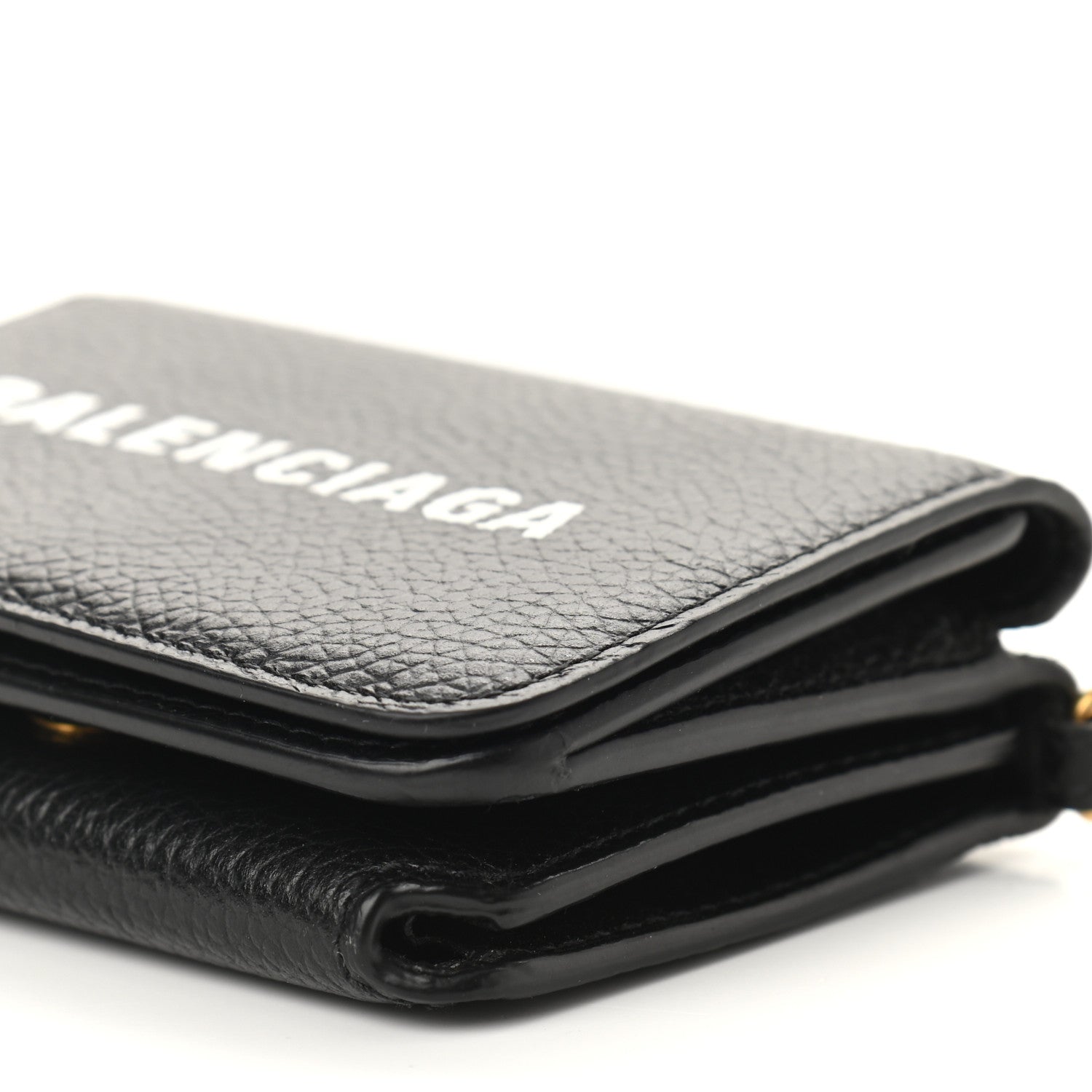 Balenciaga Grained Calfskin Logo Mini Cash Wallet On Chain Black White 5 of 7