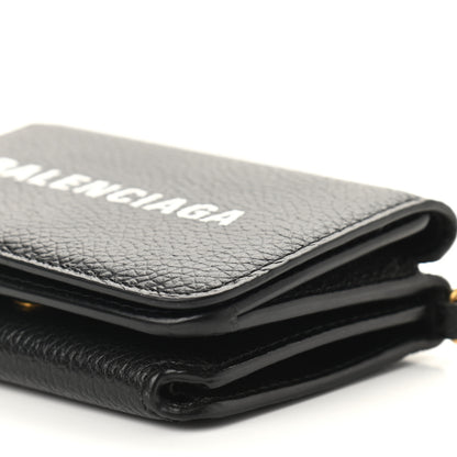 Balenciaga Grained Calfskin Logo Mini Cash Wallet On Chain Black White 5 of 7