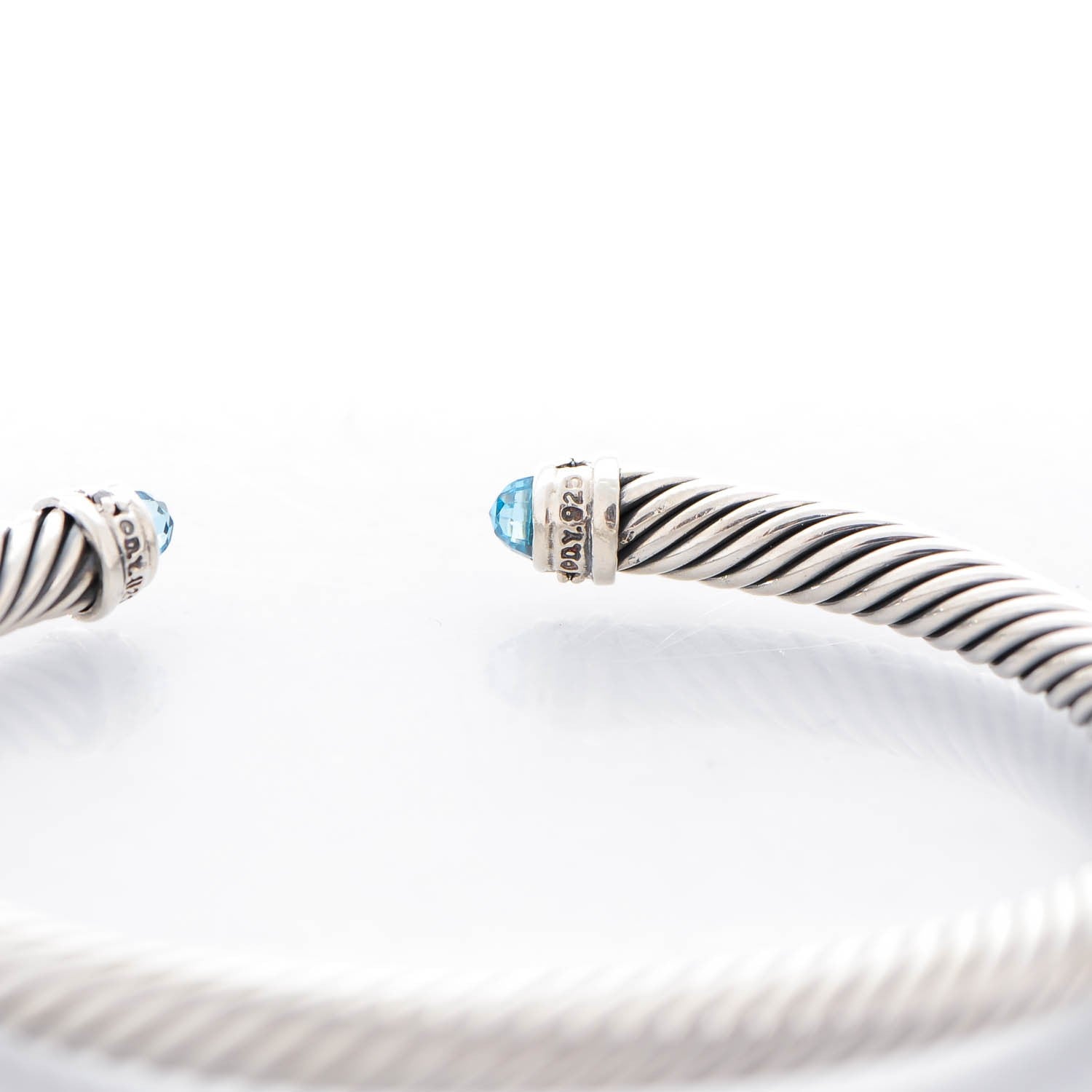 David Yurman Sterling Silver Diamond Blue Topaz 5mm Cable Classics Bracelet 4 of 5