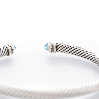 David Yurman Sterling Silver Diamond Blue Topaz 5mm Cable Classics Bracelet 4 of 5