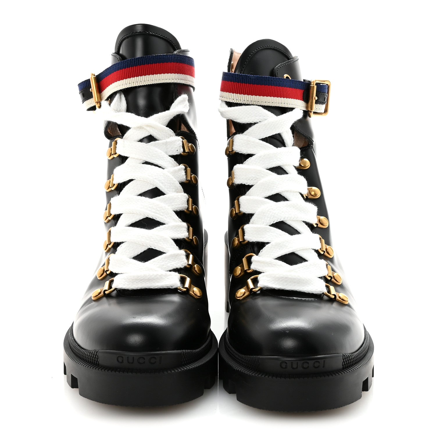 Gucci Calfskin Sylvie Web Womens Lace Up Combat Boots 38 Black 3 of 10
