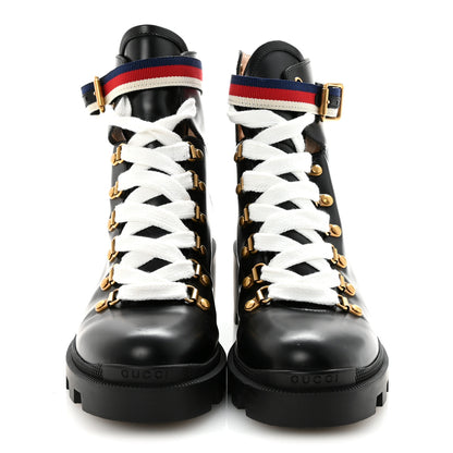 Gucci Calfskin Sylvie Web Womens Lace Up Combat Boots 38 Black 3 of 10