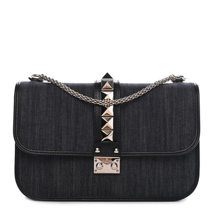 Valentino Garavani Denim Medium Glam Lock Rockstud Flap Deep Denim 1 of 7