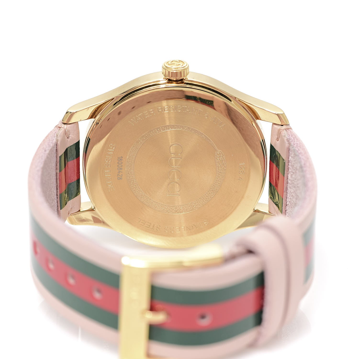 Gucci Stainless Steel Calfskin 38mm G-Timeless Stripe Web Quartz Watch Pink 5 of 6