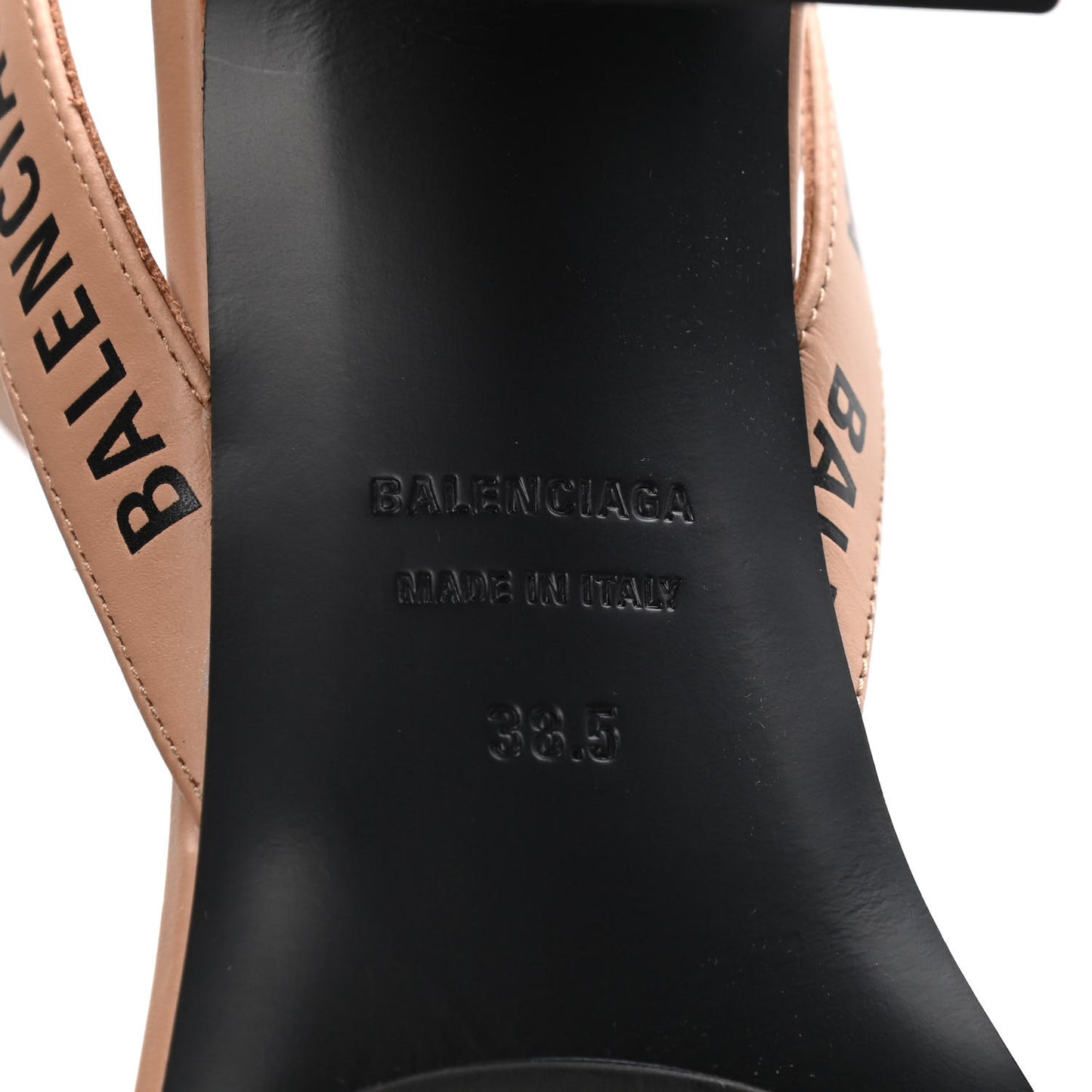 Smooth Calfskin Allover Logo Ankle Strap Round Heel 80mm Sandals 38.5 Beige Black
