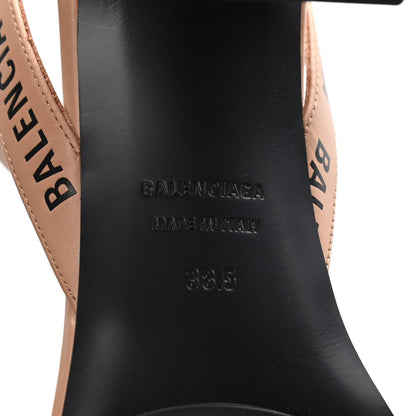Balenciaga Smooth Calfskin Allover Logo Ankle Strap Round Heel 80mm Sandals 38.5 Beige Black 8 of 10